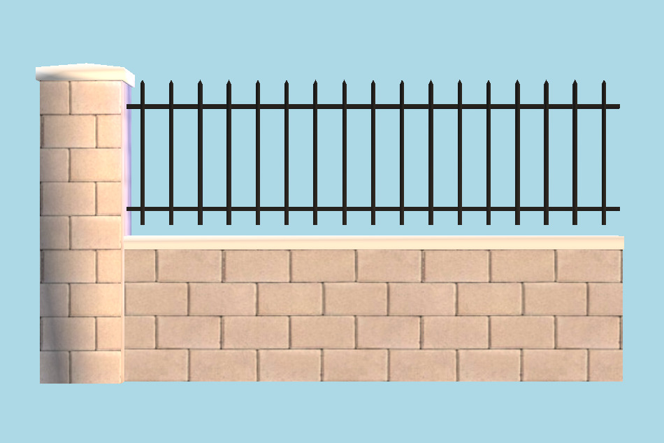 Concrete Block Fence 3d model