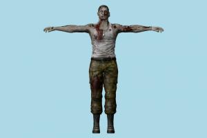 Soldier Zombie Resident-Evil, RE, zombie, resident, evil, people, human, xna, characters, rigged
