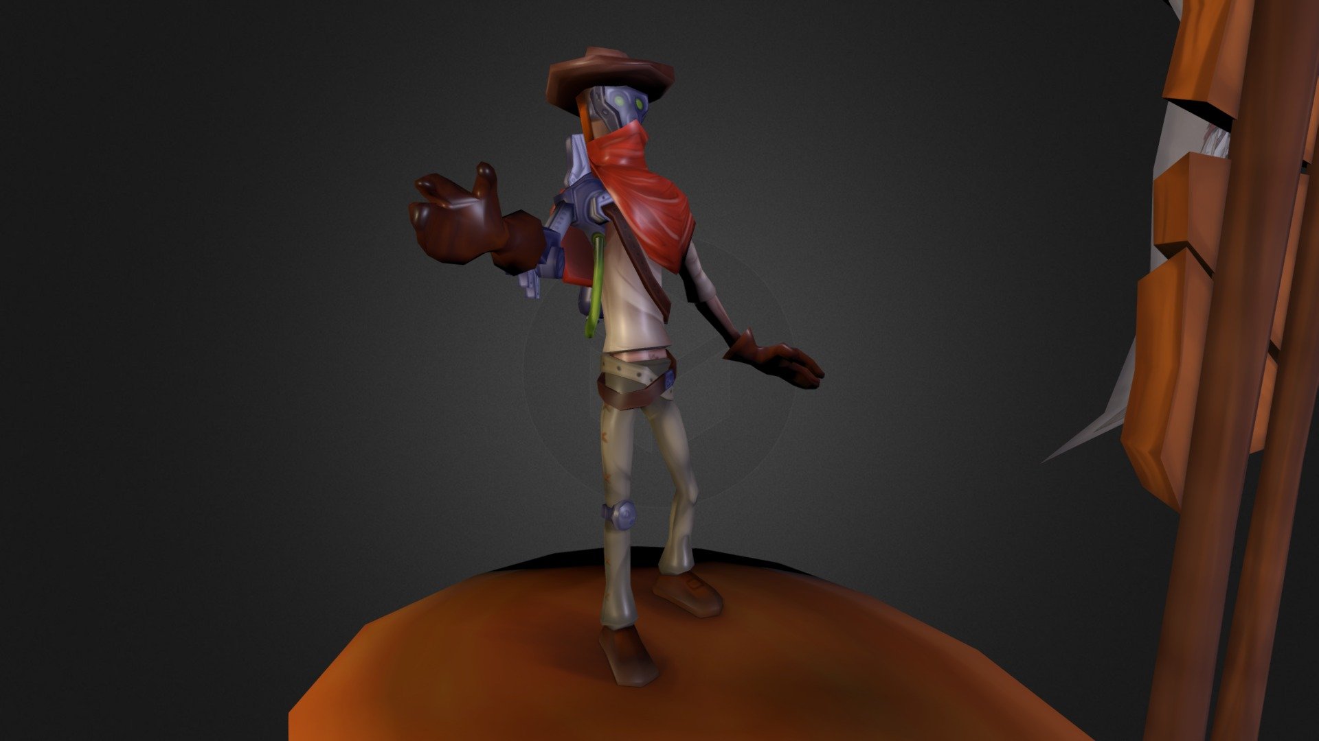 A little scene showing one of the playable characters for a Playstation Awards project.

This model is now available for download! - Goo Gunners Cowborg - 3D model by MonZombo 3d model