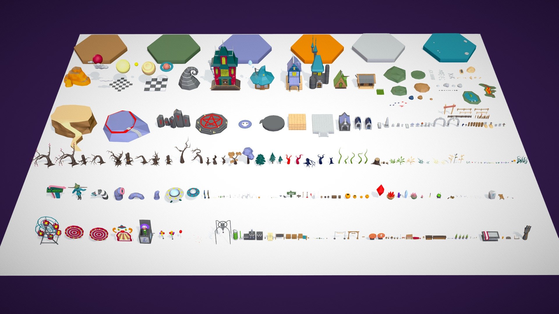 part of Low Poly Mystical Halloween Set download here




Buildings (houses, mansion, castle, cabin) -Landscape (hills, lake, stones, cracks, pit, rocks) 

Vegetation (trees, spruces, bushes, grass, stumps, fern, corn, sinister trees) 

Props (signs, clowns, bottles, chairs, coffins, graves, piano, gun, fences, scrolls, shovels, broom, apparatus, hands, planets, barrels, bones, skulls, logs and much much more) 

Characters (scarecrow, skeletons, snake, ghosts)

Technical details:

248 к triangles full set (exteriors)

Has only one color texture (2048/1024/512/256 /128px) and one material for the entire set.

Files: Unity  Unreal Engine 5 package (is compatible with version UE 5.1 / 5.2 / 5.3)  Blender  fbx  obj  glTF

Feel free to download it and leave your reviews, comments and likes. This will help us create more products for you 🙂 - Low Poly Exteriors Mystical Halloween Set - 3D model by Mnostva 3d model