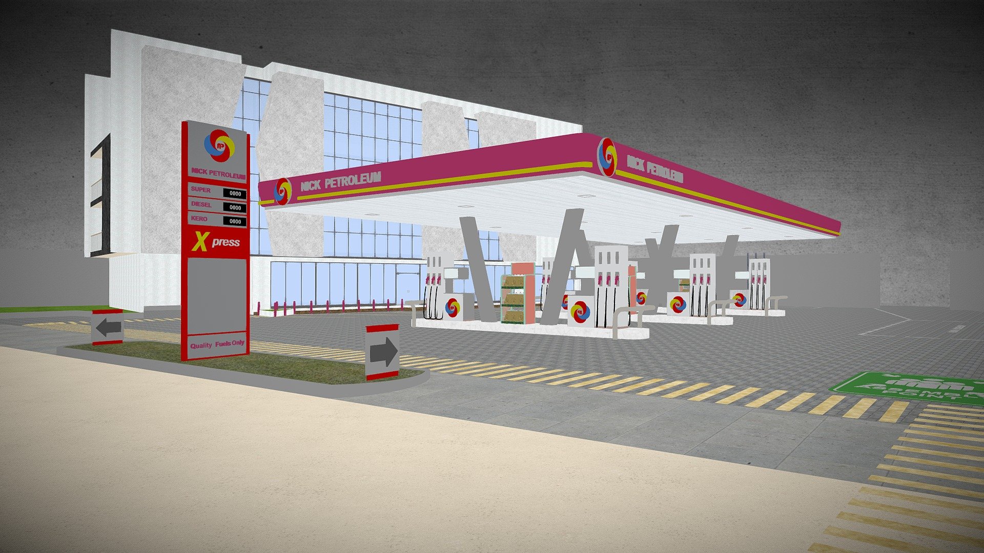 Update of an  earlier filling station  design ,https://skfb.ly/oynEy - Fuel Station- Update 2 - 3D model by Gabochie Design (@gabochie) 3d model
