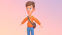Cute Cartoon Boy toon, cute, kid, boy, child, clothes, bag, ready, shoes, jeans, disney, casual, sneaker, hoodie, socks, character, cartoon, game, blender, stylized, human, male, clothing