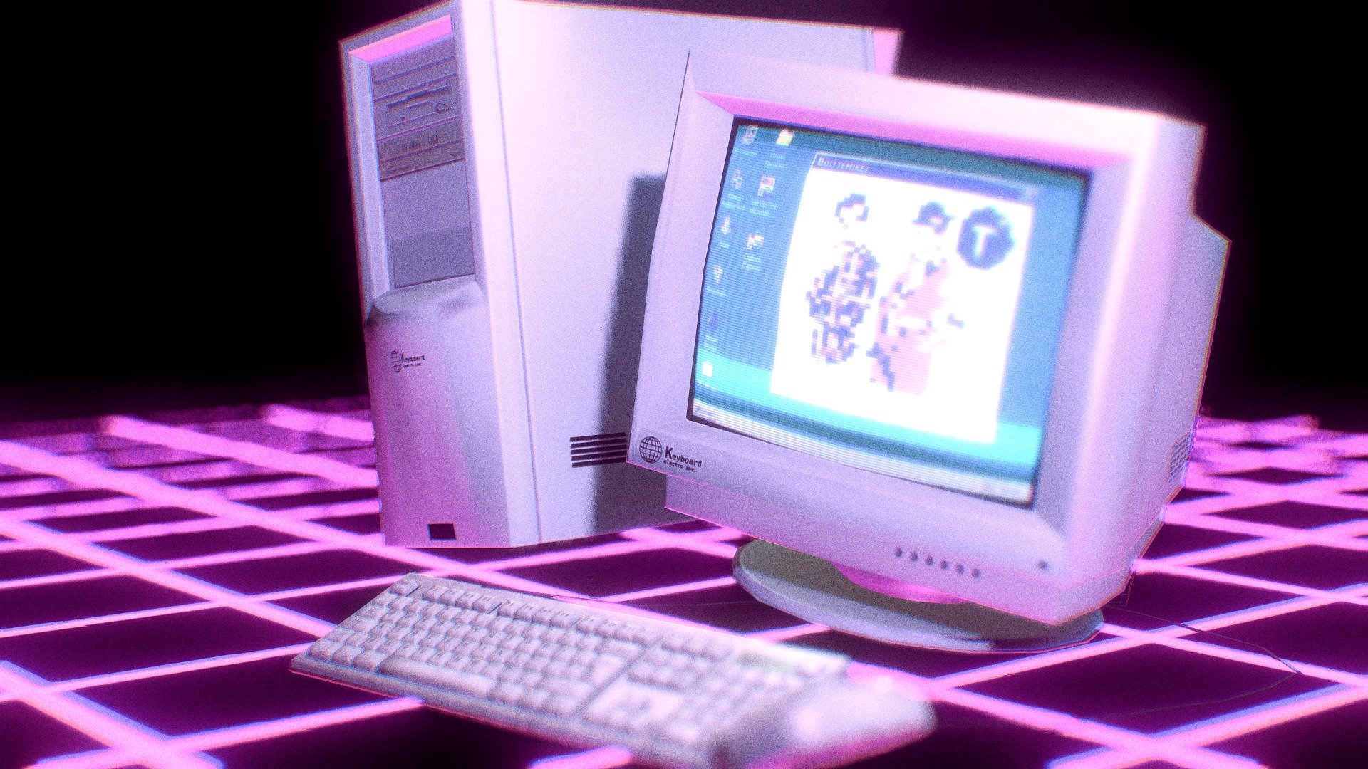 Retro computer demo
-

This is an animation demo of my new low poly computer model. It was very fun to do ! 

At first I had some issues with the screen changing (interpolation between frames) but I found a trick: place the second screen on the first one, one frame before it disappear. 

This trick didn't unfortunately worked on the grid floor (you can see the interpolation in the middle of the animation).

-

PBR

The textures are in PBR (diffuse, roughness, metalness, normal map).

-

SOFTWARES

Made with Blender and Photoshop.

-

MORE

Don't forget to subscribe for more ! :)

Music :
Cloud Wheels, Castle Builder - Puddle of Infinity - Low poly Retro computer - demo - 3D model by Mickael Boitte (@boittemike1) 3d model