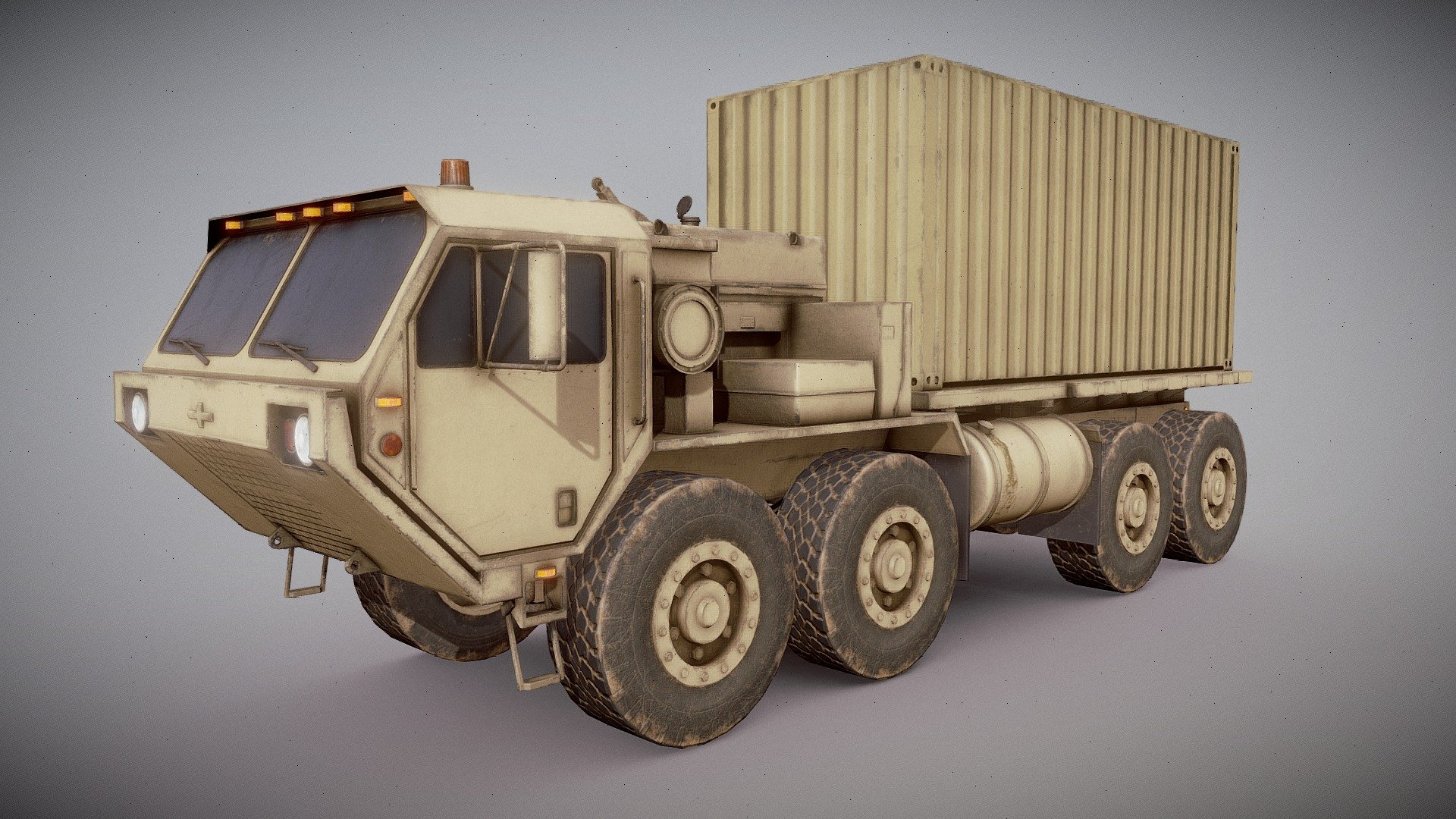 Includes NATO 3 Color Camo Version

The Heavy Expanded Mobility Tactical Truck (HEMTT) is an eight-wheel drive, diesel-powered, 10-short-ton tactical truck. The M977 HEMTT first entered service in 1982 with the United States Army as a replacement for the M520 Goer, and since that date has remained in production for the U.S. Army and other nations. Current variants have the A4 suffix.

The 10×10 Logistic Vehicle System Replacement (LVSR) is the United States Marines Corps' (USMC) equivalent to the U.S. Army's 8×8 HEMTT and 10×10 Palletized Load System (PLS). The USMC do not use the HEMTT or PLS, and the Army does not use the LVSR, but both services use a common trailer (M1076) with all three truck types 3d model
