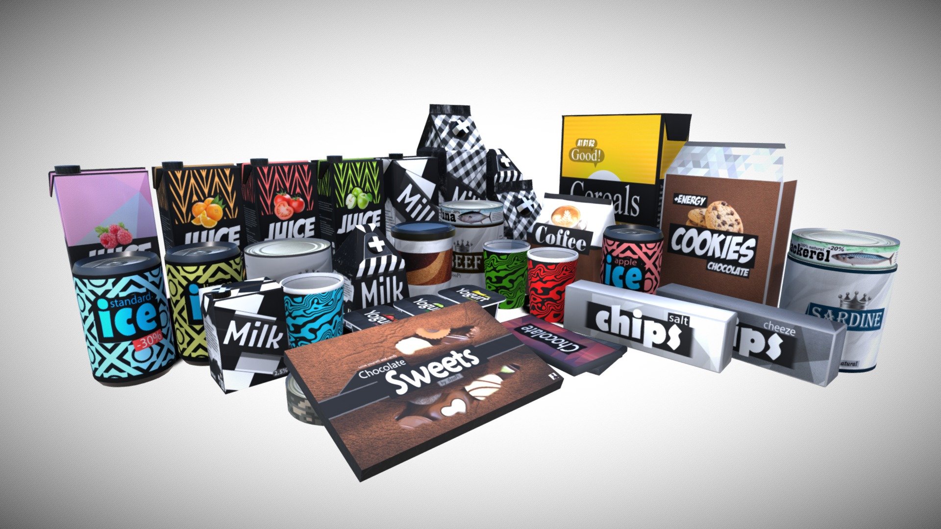 I invented and did it all. This work was hard to do and invent. Please put an asterisk and write a review





Everything belongs to me

Check out my other work :D





Texture Sizes:

All - 2048x2048(BaseColor, Roughness, Normal, Metallic,Emissive)(PNG)

Polygons:/

Vertices:/

Animated - No

Rigged - NO

Materials - /

Textures - /

LOW-POLY - Yes

PBR - Yes

UVW mapping - Non-overlapping

Number of Meshes: /

Tegs:
bottle
bottles
drink
drinks
chips
cans
banks
beverage
beverages
food
meal
eat
carton
packet
garbage
rubbish
trash
game model
low poly
vr
3d
asset - Foods, meals, eating 2K NOT photon scan - 3D model by GooPy (@GooPi) 3d model