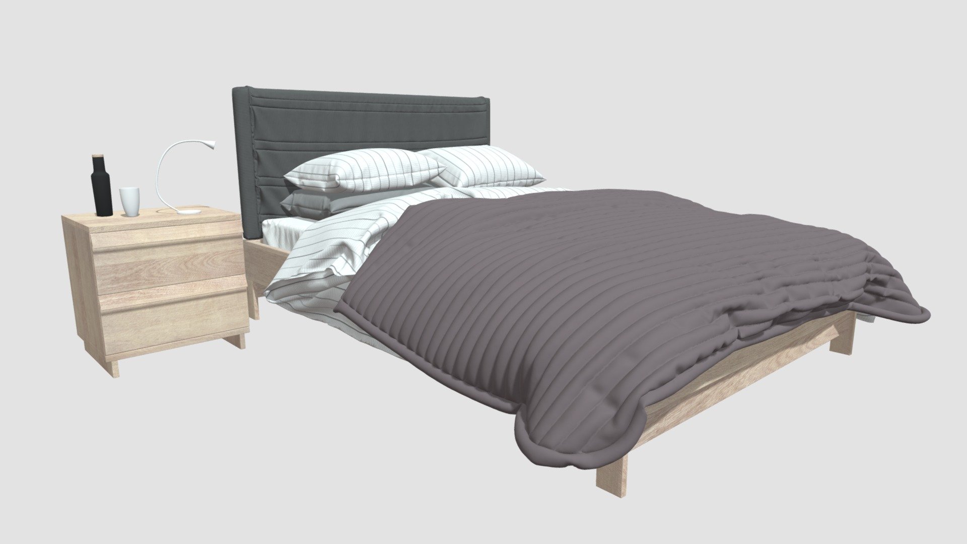 Highly detailed 3d model of bed with all textures, shaders and materials. It is ready to use, just put it into your scene 3d model