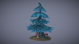 Fir Tree tree, grass, cute, fun, 3dcoat, mushrooms, foliage, diorama, shadeless, unlit, colour, handpainting, turquoise, handpaintedtexture, albedo, foliage-nature, firtree, foliage-tree-foliage, handpainted, 3d, photoshop, blender, blender3d, blue, handpainted-lowpoly, diorama3d
