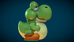 Baby Yoshi real fanart, cute, baby, small, videogame, nintendo, yoshi, supermario, cursed, blender, mario