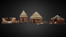 Assets for AZTLAN location assets, vase, level, hut, old, mobilegames, substancepainter, blender, zbrush, gameready, environment, tsg