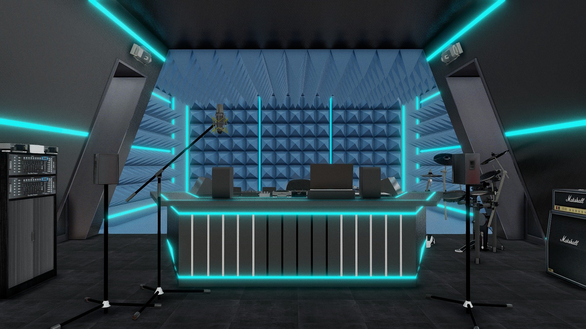 The club provides a safe environment to learn to play instruments and to perform together in bands. The club even has its own recording studio 3d model