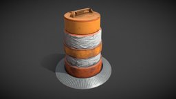 traffic barrier barrel device, transportation, barrel, traffic, road, barrier, free-model, substancepainter, maya, lowpoly, low, car, city, free, plastic, construction, traffic-barrier-barrel