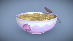 Magical Mary green, food, asian, spoon, pink, soup, ramen, blender-3d, noodles, blender3d, magicalmary