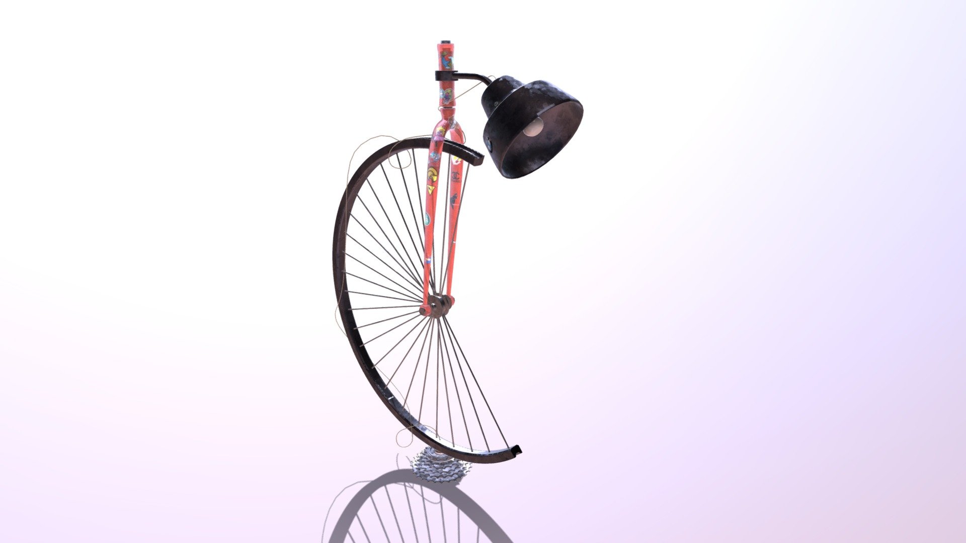 A new concept, a recycled desk lamp made out of old unused bike parts 3d model