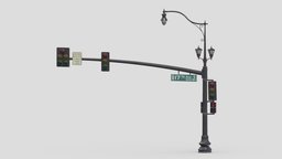 Street Light With Traffic 05 Realistic lamp, led, traffic, urban, highway, road, post, new, york, sign, vr, ar, pillar, elements, signal, old, nyc, streetlight, stop, pedestrian, intersection, crosswalk, asset, game, 3d, pbr, low, poly, model, city, walk, street, light