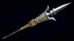 Chinese Trident Spear ancient, spear, melee, antique, 2k, chinese, polearm, pike, trident, halberd, martial-arts, bladed-weapon, weapon, pbr, blade, steel, three-kingdoms, dagger-axe