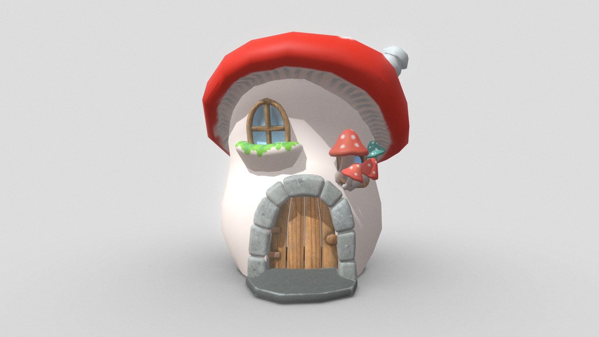 Casita de seta de altura y media tejado con tejado rojo.Modelada y texturizada Verónica Quirell para Fire Montains, diseño basado en los concept creados por la artista Ana Rocío Cordobés 3d model