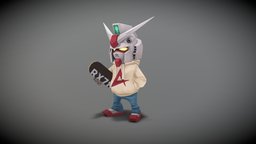 Street Gundam 3dcoat, gunpla, hoodie, texturepainting, character, 3dsmax, lowpoly, gundam