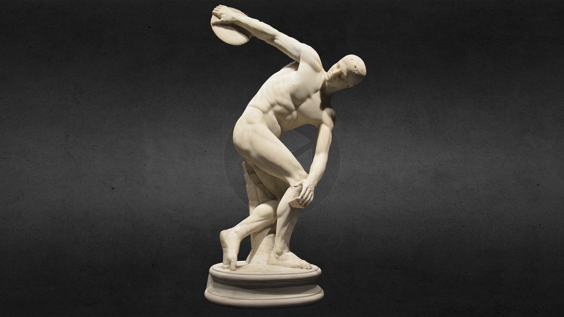 Lancelotti Discobolus

Palazzo Massimo alle Terme [Rome, Italy]

Ca. mid-2nd cent. AD.

Marble

The Lancelotti Discobolous, discovered in 1871 on the Esquiline Hill in an area anciently occupied by villas and gardens and then entered into the collections of Palazzo Massimo-Lancellotti, during World War II was transferred to Germany and returned to Italy in 1948. The only almost fully preserved example of its type, the statue is a faithful copy of one of the most admired works of antiquity: the bronze discobolus by the Greek sculptor Myron (ca. 450 BC). Captured at the moment preceding the release of the discus, the athlete moves into the surrounding space with a complex action, exemplifying the experimentation with new canons for the plastic representation of the moving human body 3d model