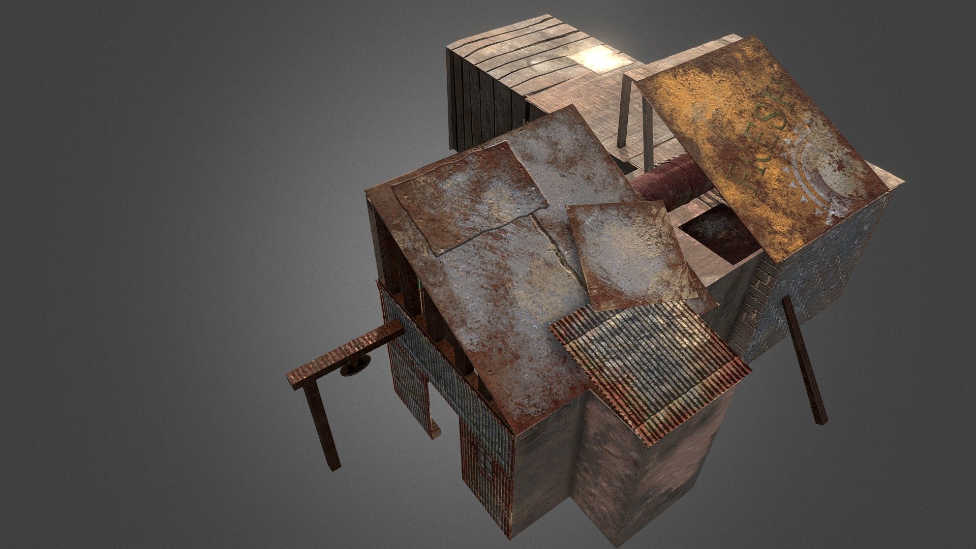 Junk Town Tile Set - Fallout Van Buren Development

This Textures are JPEG formatn Textures because of the low capacity internet i have I can't  upload the full resolution version. 

I Created this in Blender,Substance Painter And Photoshop, 
My responsibility was to create and modernize the Original Fallout van buren Concept art in to a complete 3D Art to fit the Top Down Tactical asymmetric gameplay from the original fallout for the Team Van Buren Development Team. 

Original Concept Art : http://www.nma-fallout.com/data/photos/l/0/697-1107801172-58be24d21cda36d4c33f2310e17def8f.jpg 

Follow me on: 
Discord Server: https://discord.gg/VNAJRcp
Twiter: https://twitter.com/arongomar 
Email: Arongomar.Flores@gmail.com - Junk Town Tile Set - Fallout Van Buren Dev - 3D model by Arongomar Flores Hargrove (@Arongomar) 3d model