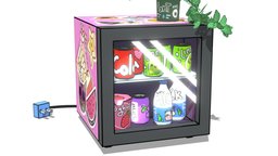Mini Fridge plant, food, cute, pot, stickers, fridge, cartoon, blender, blender3d