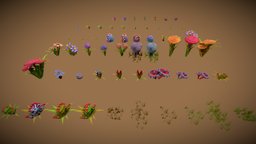 Stylized Fantasy Vegetation 1 grass, flowers, bushes, game, environment