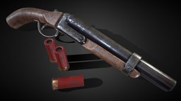 Ornate Sawn-Off Shotgun ornate, worn, metal, old, substancepainter, substance, weapon, shotgun, gun, battled