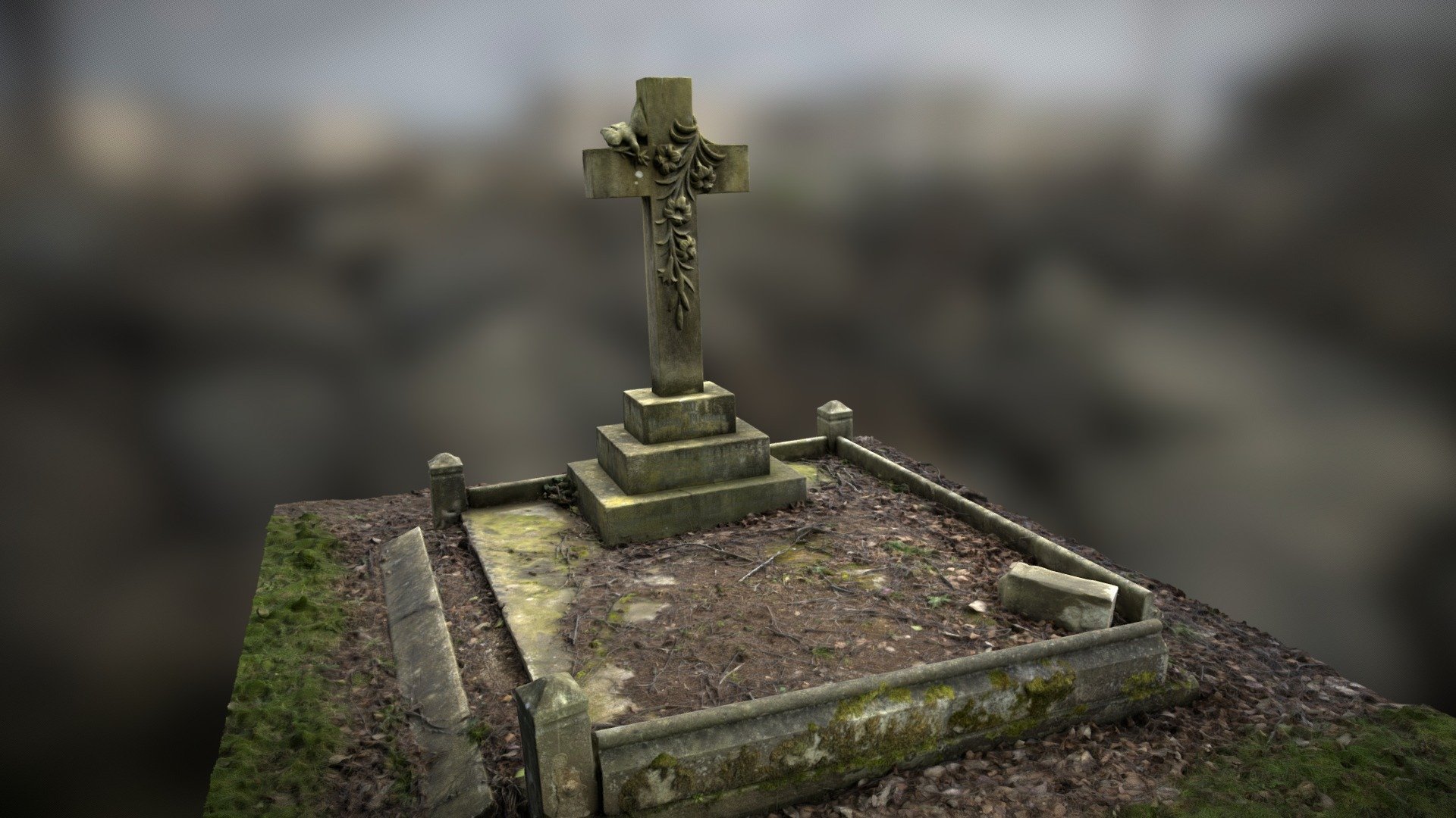 The above stone tomb represents the architecture from several decades ago. You won't find them in modern cemeteries. As you can see, time is also against them 3d model