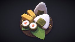 Sushi Plate food, cute, rice, salmon, fresh, kawaii, sushi, substancepainter, substance, handpainted, blender, lowpoly, blender3d, stylized, handpainted-lowpoly, japanese