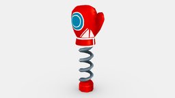 Cartoon spring gloves toy, gift, launch, boxer, catapult, present, glove, knuckles, trick, mischief, lowpolymodel, mitten