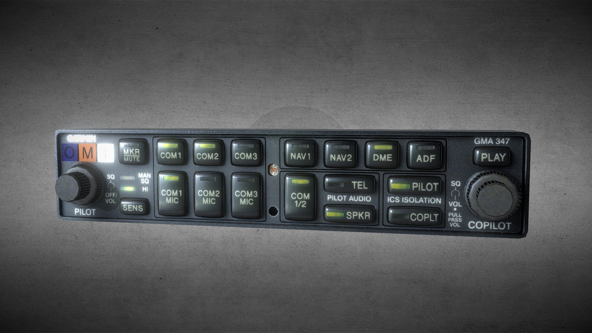 The GMA 347 audio panel adds a digital voice recorder, automatic squelch and full-duplex telephone interface to the GMA 340. These features streamline cockpit management, enhance flight safety and improve communications between flight crews, ground controllers and passengers.  -link removed- - GARMIN GMA 347 - 3D model by 8bit (@8_bit) 3d model