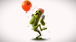Globophobia cactus, balloon, phobia, substancepainter, substance, character, cartoon, blender, pbr, gameart, zbrush, stylized