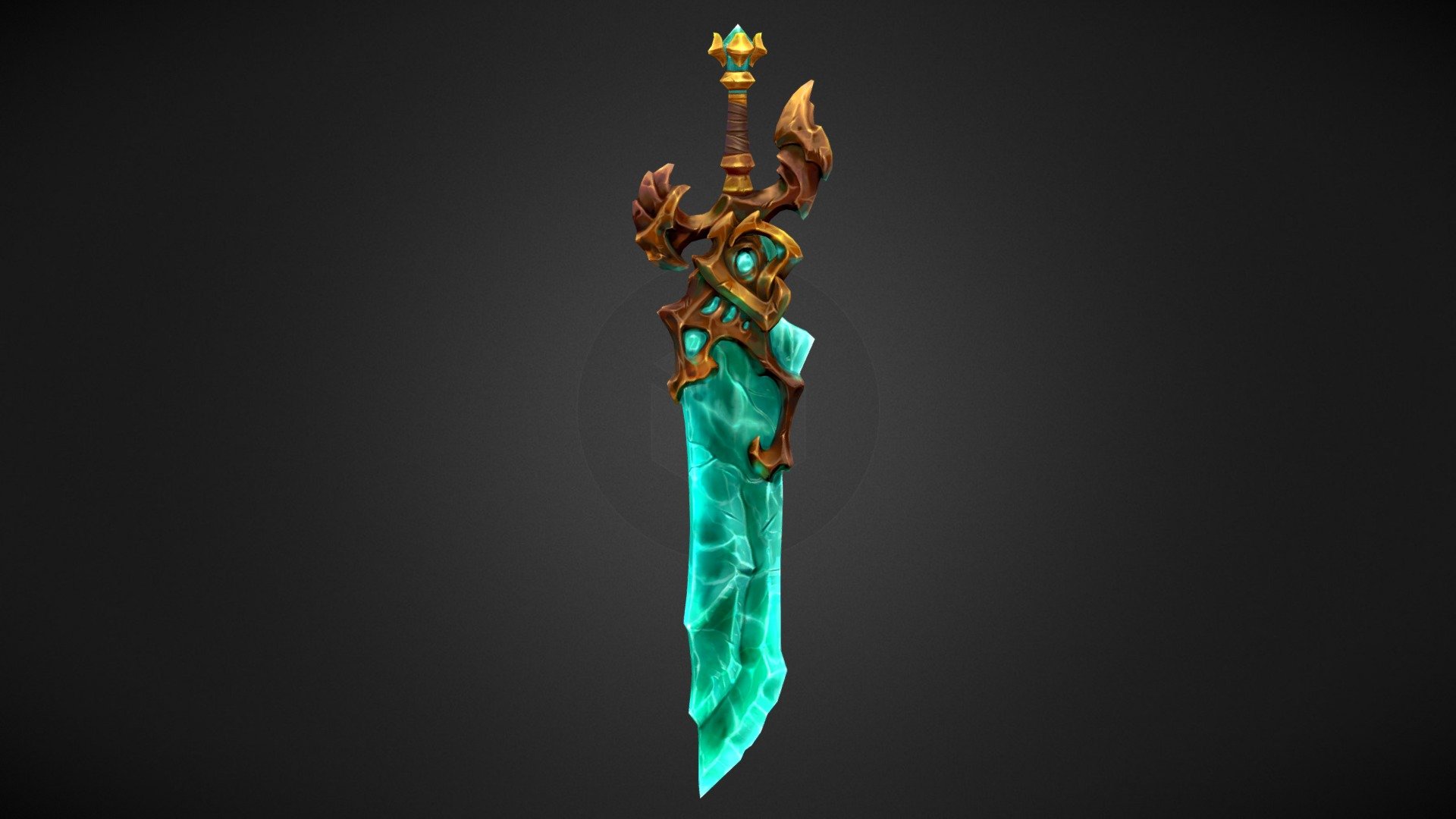 I had an opportunity to work on the comission for nice guys I am working for a long time. At this piece I did UV, baking and texturing. Lowpoly and highpoly models was provided by N-Hance Studio (https://www.artstation.com/nhance) (c). I like diffuse-only version a lot, but ypu can find specular render on my Artstation. Full project here - https://www.artstation.com/oleaf - Crystal Sword - Handpainted weapon - 3D model by Oleaf (@homkahom0) 3d model