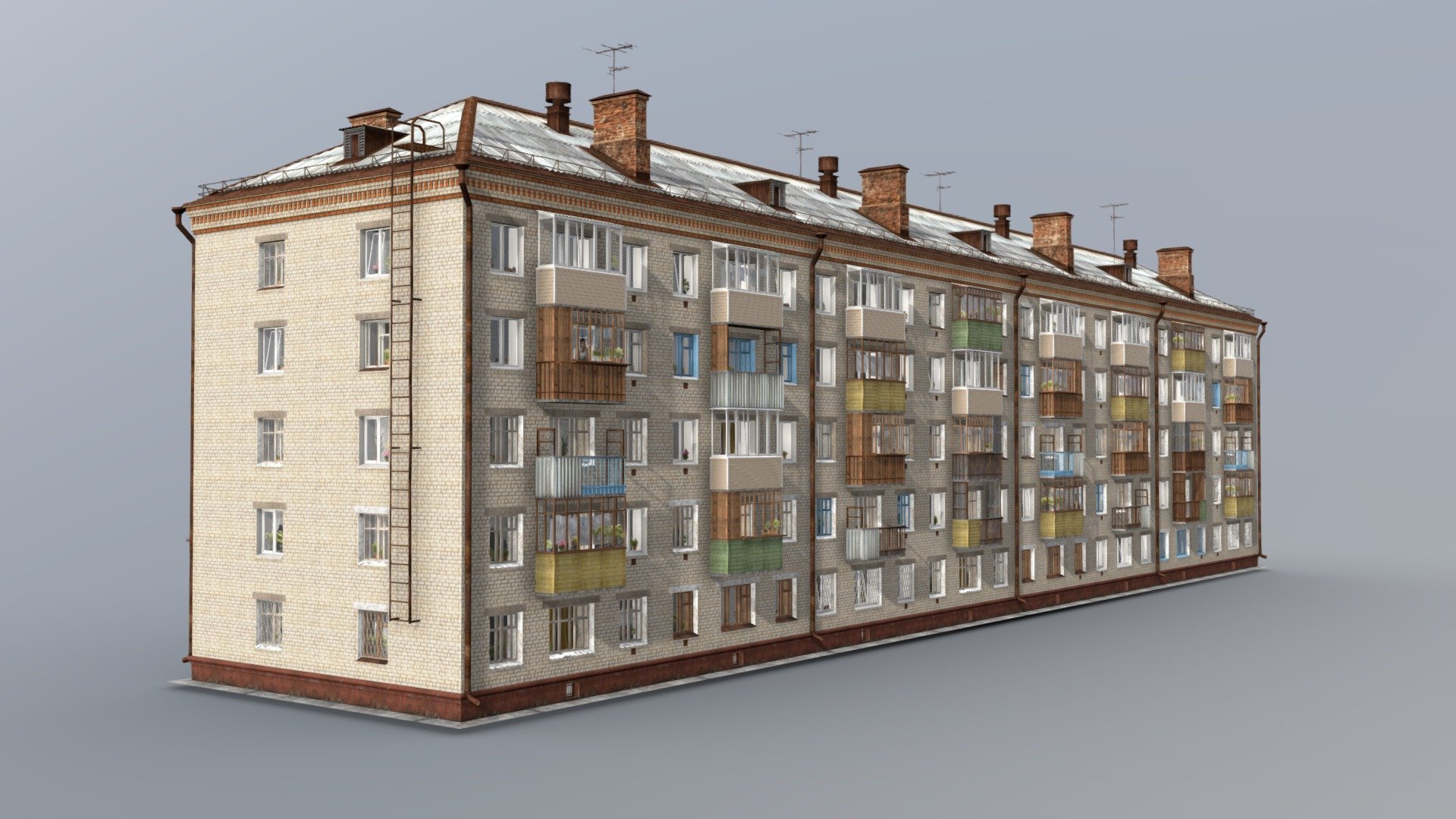 Apartment building. Series 1-447. the USSR
Year of development: 1956-1957
5 floors, 4 entrances, pitched roof.
It is a union-wide series of &ldquo;Khrushchev