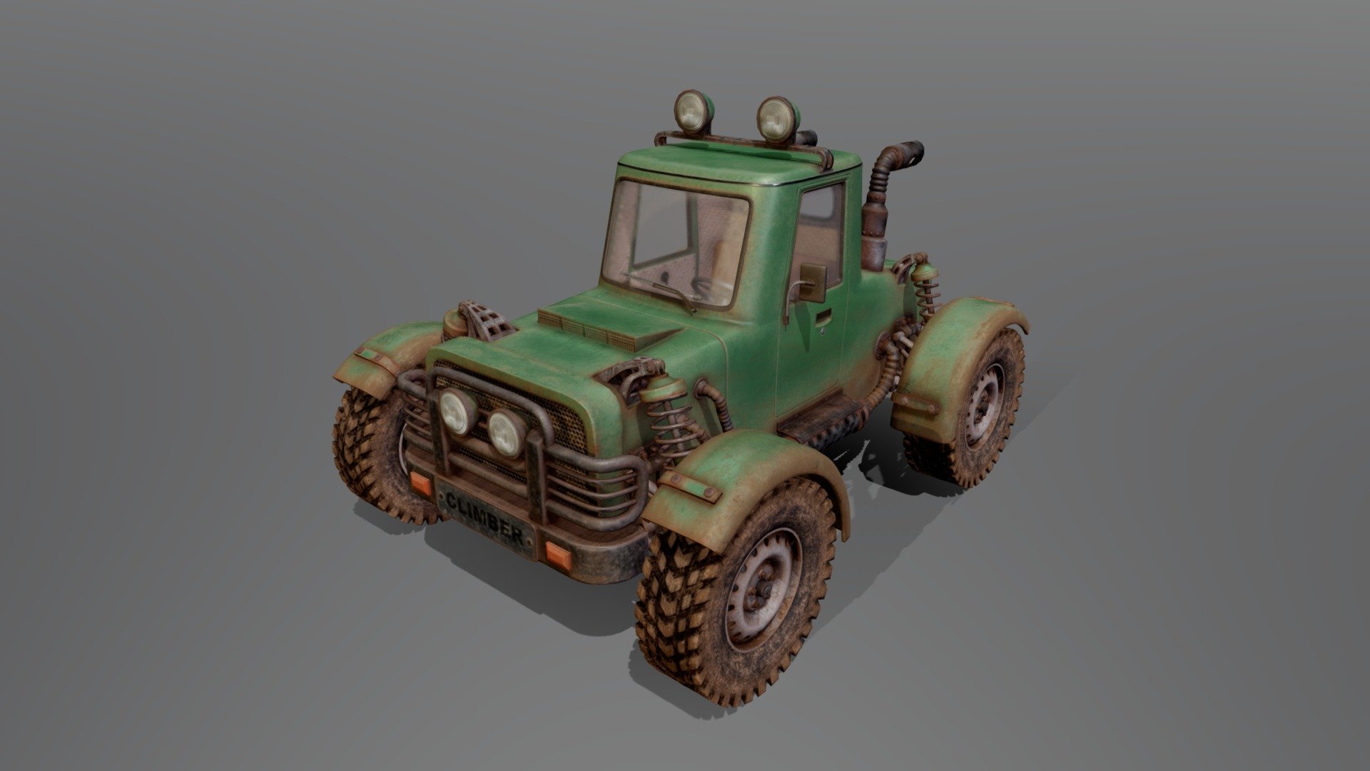 Climder.
I'm glad to share my personal project. I had some spare time and decided to practice texturing and modeling and create a model from scratch. 
During searching for ideas and gathering references I came to make a off-road vehicle with a powerful suspension. The body resembles the American Ford T and the Soviet GAZ-AA, and the large wheels came from a small tractor. I wanted to create an all-terrain vehicle of a village farmer who loves off-road racing. 
Hope you enjoy it and thanks for watching!

Альпнист.
Рад поделиться своим личным проектом. У меня появилось немного свободного времени и я решил попрактиковаться в текстурировании и моделировании, создать модель с нуля.
Во время поиска идей и сбора референсов пришла идея сделать вездеход с мощной подвеской. Корпус напоминает американский Ford-T и советский ГАЗ-АА, а крупные колеса достались от небольшого трактора. Хотелось создать вездеход деревенского фермера, любящего гонки по бездорожью.
Надеюсь вам понравится и спасибо за просмотр! - Climber - 3D model by Linomig 3d model