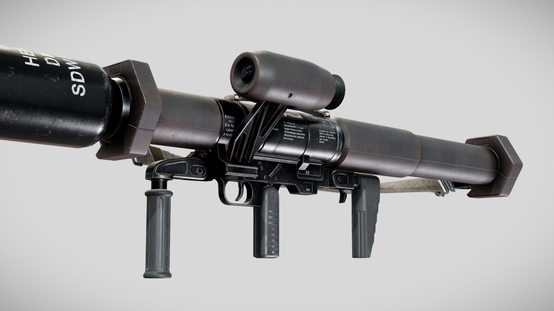 hey every body 
you can download this model frome this link 
https://artstn.co/m/xWlmj

Panzerfaust 3 is a modern recoilless anti-tank weapon, which was developed 1985 and first entered service with the  in 1987 . It was first ordered in 1973 to provide West German infantry with an effective weapon against contemporary Soviet armor.This weapon was used in 11 countries, including the war between Russia and Ukraine.
We have prepared a version of this weapon for use in gaming , AR&amp;VR and special effects projects, which you can download and use .

This product have PBR metallic roughness and unreal engine 4 texturs and can be used in Blender, 3ds Max, Enreal Engine and all real-time rendering engines.

The Texel density of this model is 40.96 tx/cm 3d model