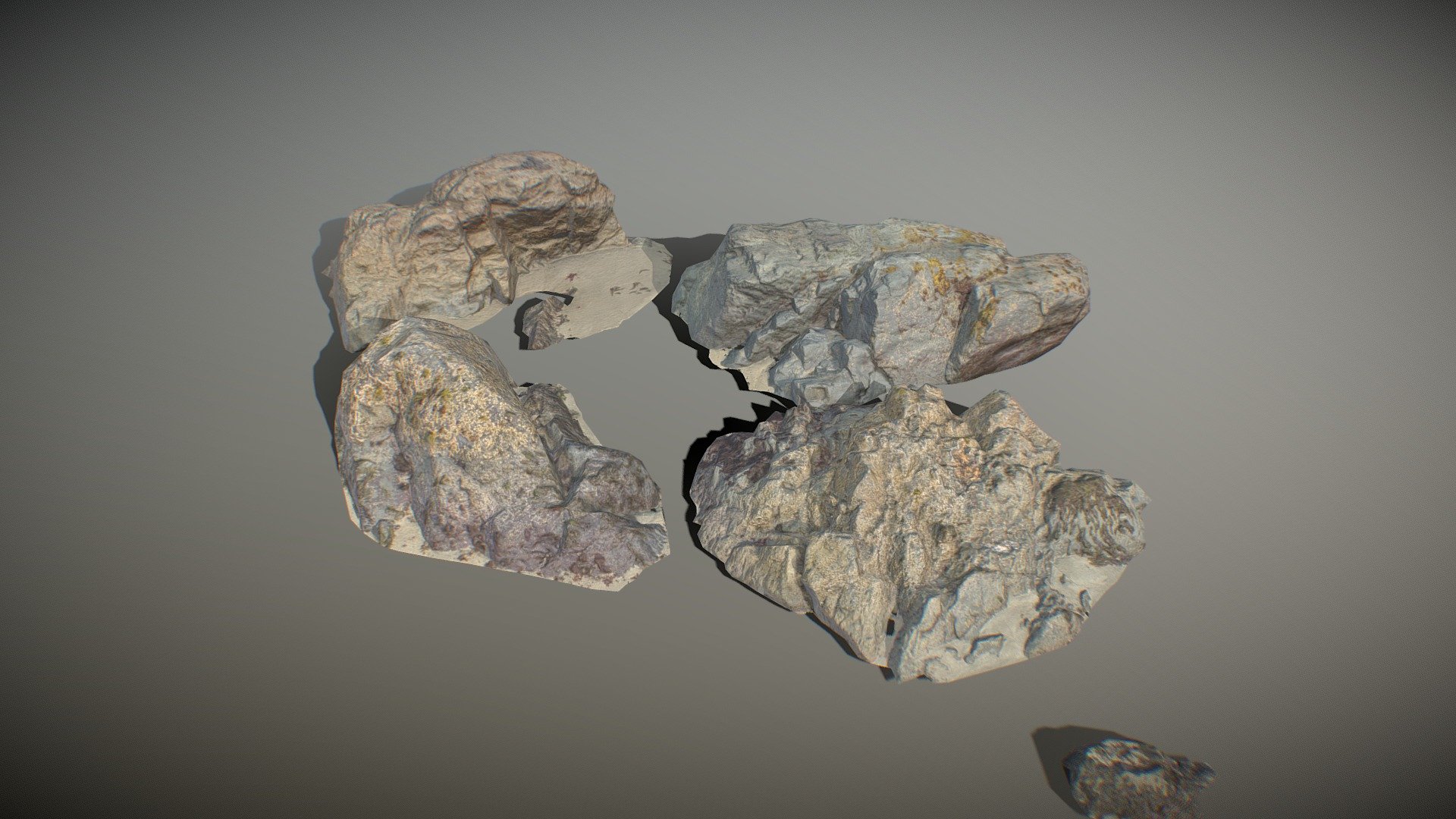 part 3 of 4, some rocks I scanned while exploring the west coast, mainly  Oregon and Mendocino Headlands State Park. photos were taken during overcast day so there are no shadows. rocks aren’t to scale. about 1k poly per rock, diffuse and normals are 4k on an 8k atlas if people prefer their textures to not be on an atlas let me know and I’ll upload future models without atlasing them 3d model