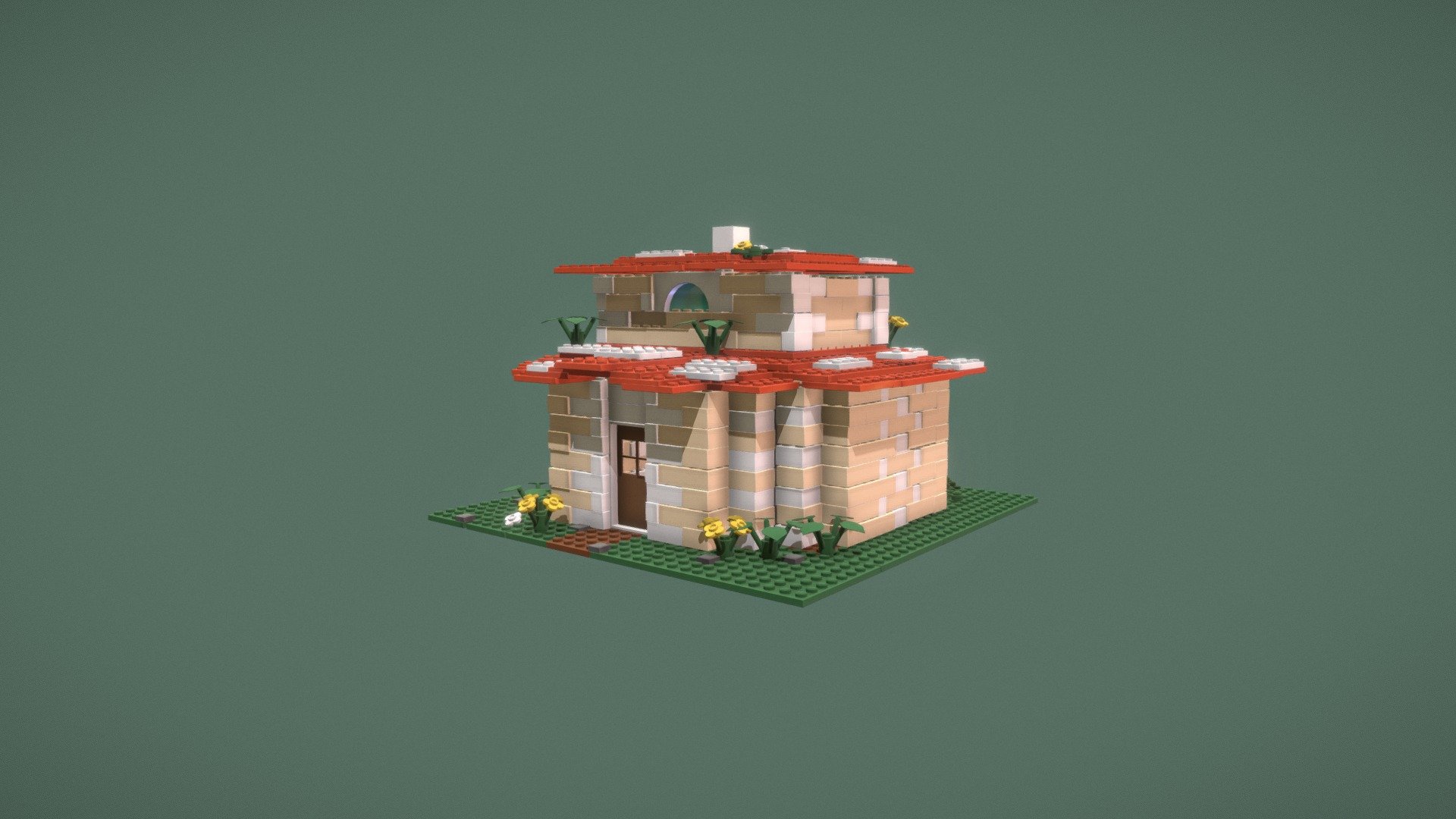 a simplistic mushroom styled cottage created with 3d moddled lego.it contains some simple detain and has many askew bricks to add depth and texture 3d model