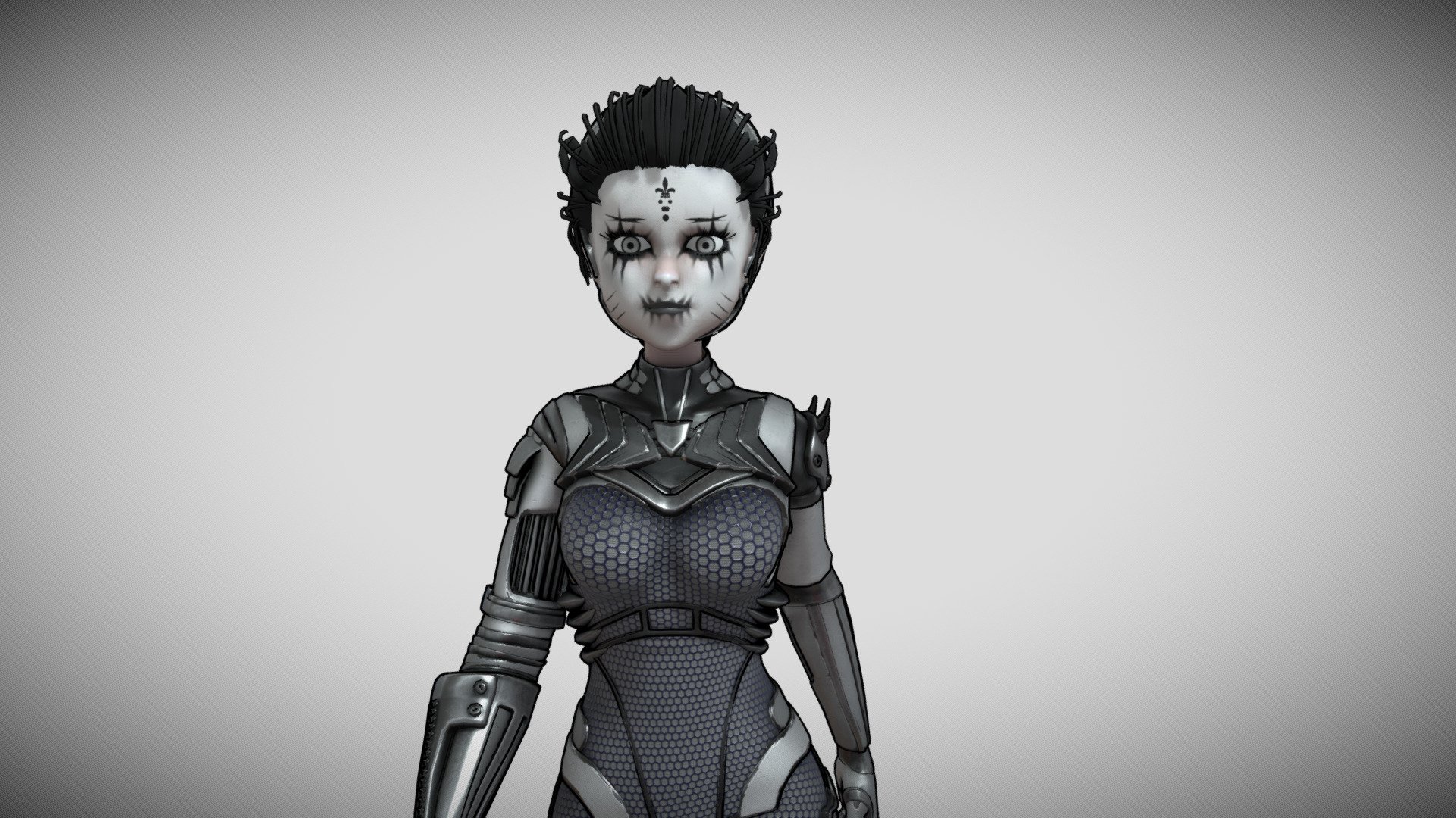 ARC
Rigged + Shape Keys for Face Expressions.
Walking Cycle &amp; T-Pose.
UV Unwrapped and textured.
Contains 5 variations: Blue, Red, Army, Gold, Black.
Comes with textures at 2k &amp; 4k resolution. 
Contains PBR &amp; Toon (LBS) Shader variations. 

The model contains 12 objects, 6 sets of material(+1 Outline for Toon), and 2 sets of textures. 
Modeled in Blender, painted in Substance Painter. 
.
.
.
.
.
More: https://linktr.ee/ed3d - Asymmetric Robotic Character - BLACK - Buy Royalty Free 3D model by Ed (@Ed3D.Blend) 3d model