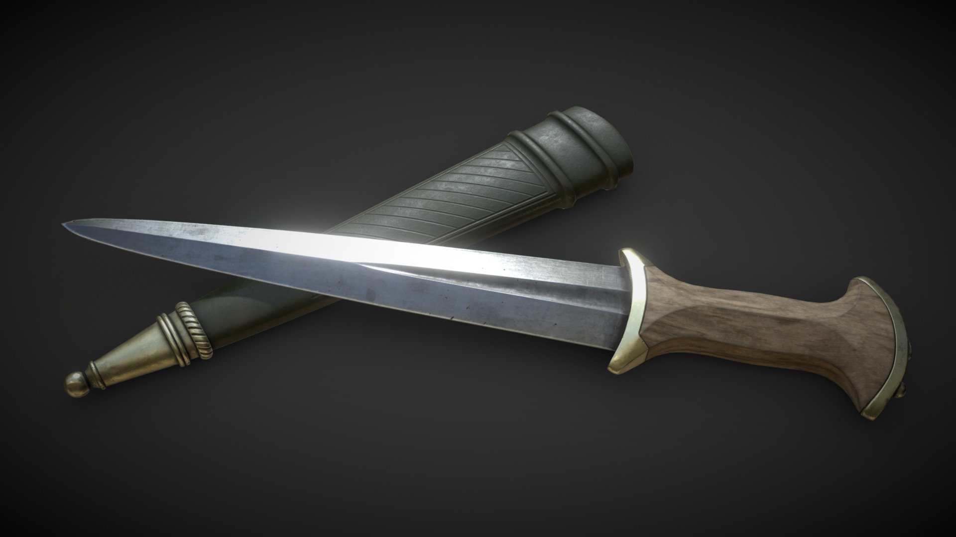 3D model of a 14-th century baselard dagger with a scabbard 3d model