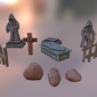 Cemetery props. Part 01 cemetery, props, game-ready, place, handpainted, fantasy, dark, environment