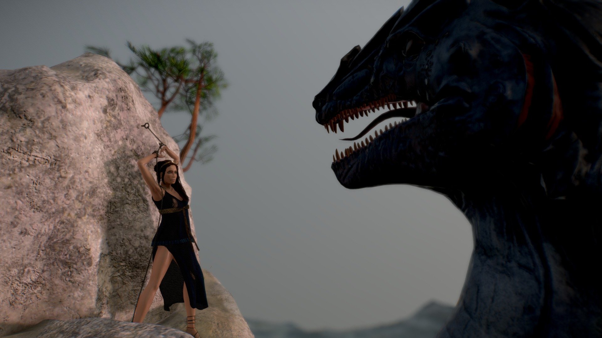 The monster Cetus was sent by Poseidon to kill Andromeda . But Perseus will save her (3d model of Perseus in my library, see the greek guy on a winged horse&hellip;). 
Low resolution version of a work made with Blender and Substance Painter 3d model