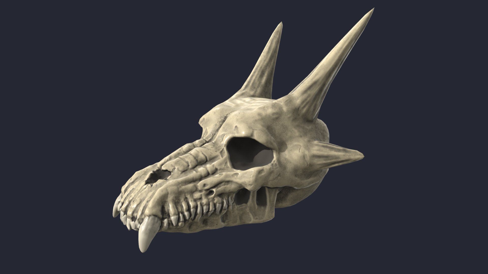 Dragon skull that I sculpted with reference from a souvenir I got at Dueling Dragons at Universal years ago.

Blocked out in Maya, sculpted in Mudbox, high res projection and texturing in Substance Painter 3d model