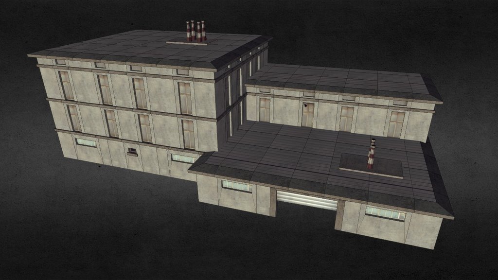 Lowpoly modular building modelisation and atlas texturing 3d model