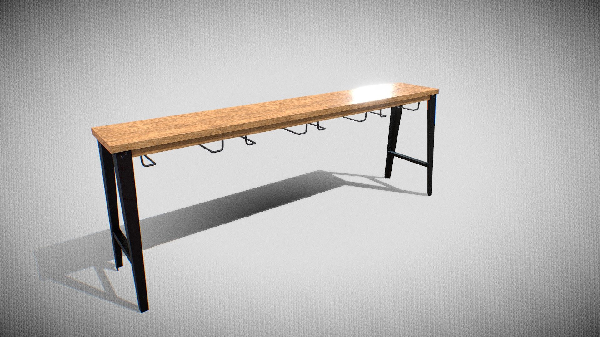 4 sitter Bar Table 3.d model ready for Virtual Reality(V.R),Augmented Reality(AR),games and other render engines.This low poly 3.d model of table is equipped with 4.k resolution textures.The P.B.R_Maps includes- Diffuse,roughness,metallic and normal 3d model