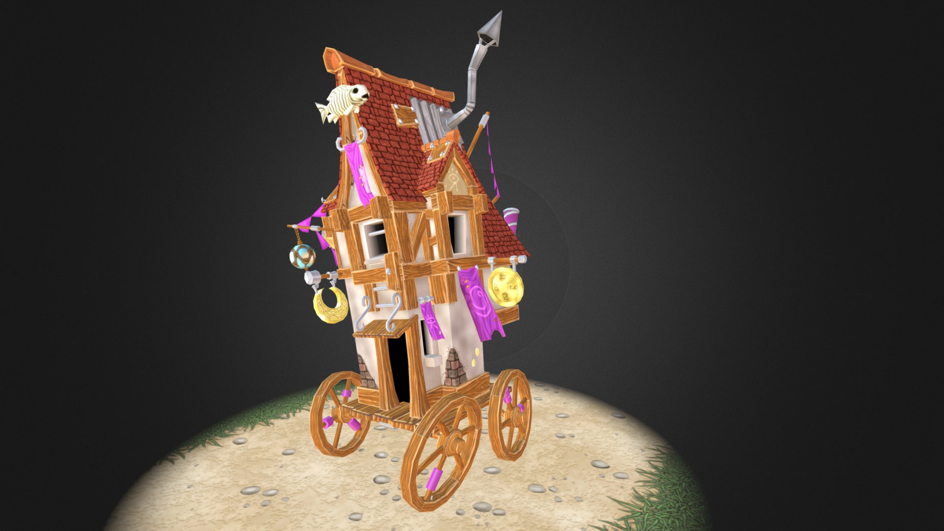 Concept art by Charlene Le Scanff

http://catell-ruz.deviantart.com/art/The-house-that-rolled-317169671

http://jamesmarshall3d.com - For Sketchfab - 3D model by JimmyMarshall 3d model