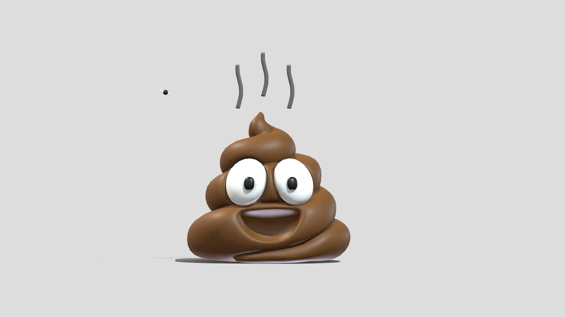 Poop Emoji with animated stink lines and hovering fly 3d model