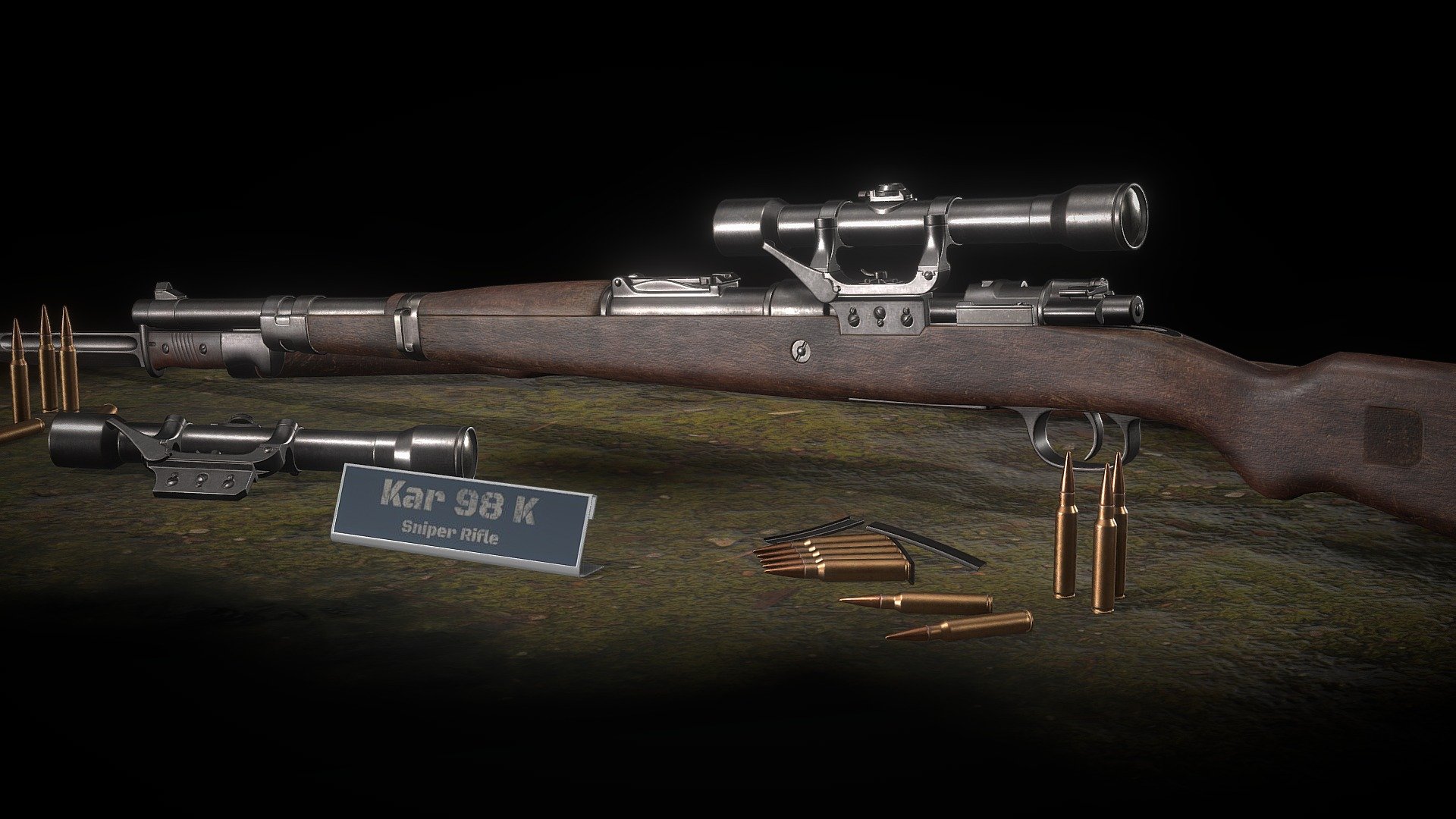 render : https://www.artstation.com/artwork/Kr4Zox

Model information :




available format : FBX, obj , and blend

Blend format already rigged

FBX and obj already in separated part for rigging

rifle (7,58cm X 116cm x 19,3cm)  ( 5082 verts,  9236 Tris)

scope (5,01cm X 28,3cm x 8,96cm) ( 2766 verts,  4814 Tris)

bayonet (2,15cm X 4,34 cm x 38,3cm) ( 1097 verts, 1881 tris)

texture in png format

texture size: rifle(4096x4096), scope(2048x2048), bayonet(2048x2048)

Overlapping/mirror: trigger and some part

pbr base(metal), cryengine, unreal engine, and unity texture in texture file /folder

Cryengine,unreal, and unity texture in texture.rar are packed texture for reducing memories in game engine

TIP :

The model may appear more shiny in some render engine, tweak the roughness map for fix it. For best result set roughness to noncolourdata /uncheck Srgb in your render engine or increase the roughness by multiply it by 1,5 to 2 - Kar 98 k Rifle - Buy Royalty Free 3D model by Michael Karel (@michaelkarel) 3d model