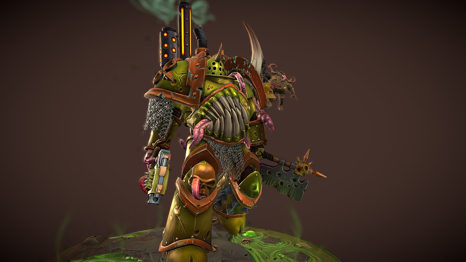 A recreation of a Warhammer 40k Plague Marine in stylised PBR.

Artstation:
https://www.artstation.com/artwork/ELP1wq - Plague Marine - 3D model by MattTonks (@tonka316) 3d model