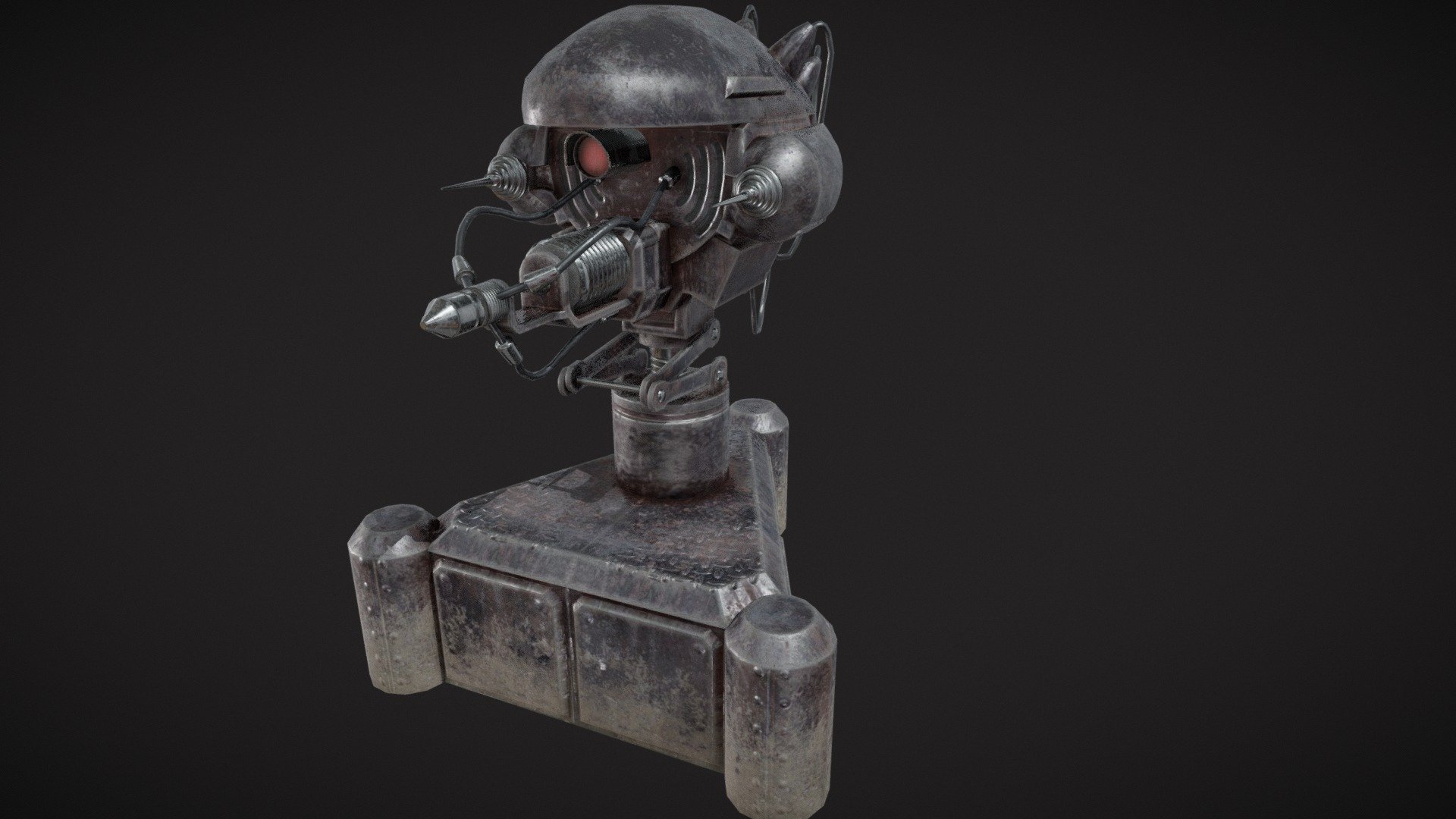 A re-modeling of my old Enclave Turret, to be used in the mod project Fallout: Miami.  The design is based from the Fallout: 3 concept art of it, and the model seen used by the Enclave in that game. 

Modeled in 3ds Max, and textured in Substance Painter, along with some touch-up in Photoshop. 

Created for the Fallout 4 engine, so there are a few oddities, such as the chrome-ish metal not having much detail 3d model