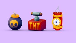 Stylized Bomb Assets gameprop, bomb, tnt, dynamite, blender, gameasset, stylized, 3dmodel